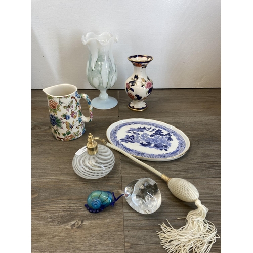 285 - A collection of ceramics and glassware to include Caithness paperweight, two Caithness vases, Mason'... 