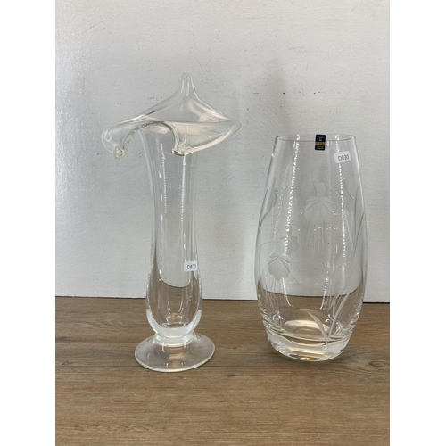 291 - Four pieces of glassware to include IVV vase, Gleneagles hand cut vase, LSA International hand made ... 