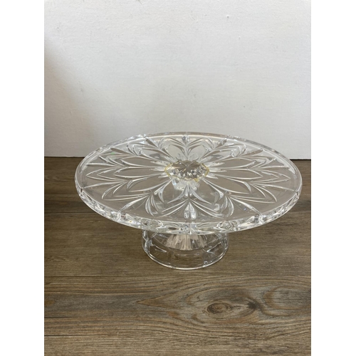 315 - Four pieces of glassware to include Marquis by Waterford Crystal circular cake stand - approx. 28cm ... 