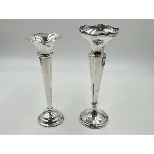 2227 - Two hallmarked sterling silver weighted posy vases - largest approx. 20cm high and gross weight 272g