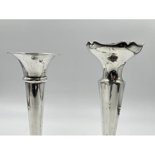 2227 - Two hallmarked sterling silver weighted posy vases - largest approx. 20cm high and gross weight 272g