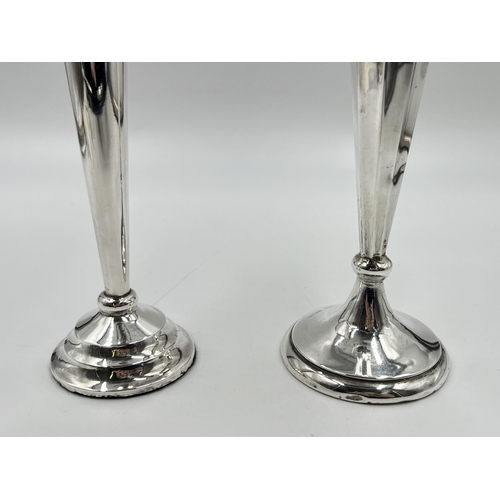 2227 - Two hallmarked sterling silver weighted posy vases - largest approx. 20cm high and gross weight 272g