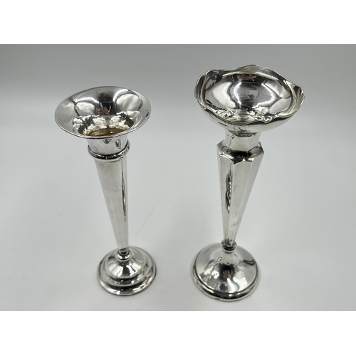 2227 - Two hallmarked sterling silver weighted posy vases - largest approx. 20cm high and gross weight 272g