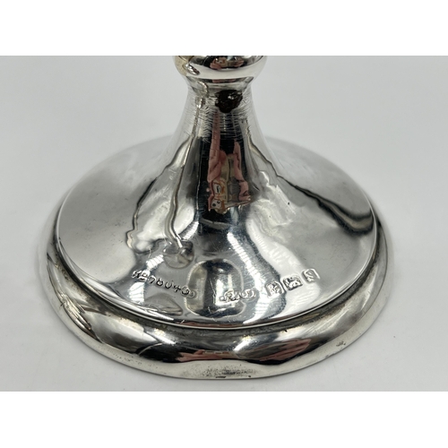 2227 - Two hallmarked sterling silver weighted posy vases - largest approx. 20cm high and gross weight 272g