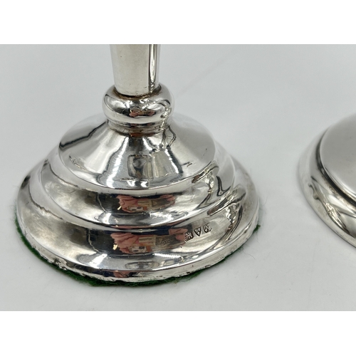 2227 - Two hallmarked sterling silver weighted posy vases - largest approx. 20cm high and gross weight 272g