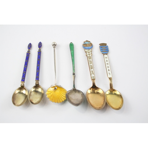 2305 - Six stamped .925 and .950 silver and enamel teaspoons - approx. gross weight 56g