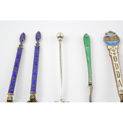 2305 - Six stamped .925 and .950 silver and enamel teaspoons - approx. gross weight 56g