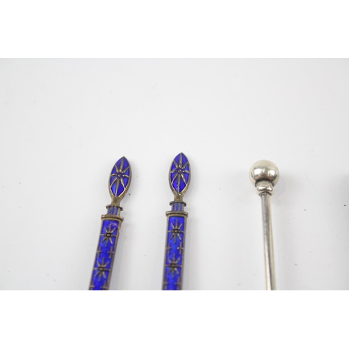 2305 - Six stamped .925 and .950 silver and enamel teaspoons - approx. gross weight 56g