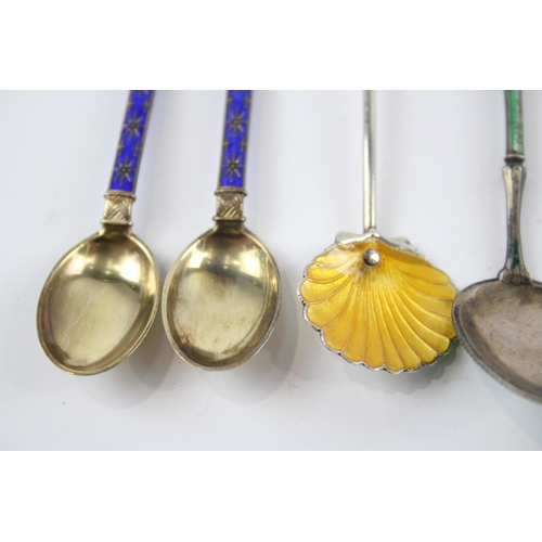 2305 - Six stamped .925 and .950 silver and enamel teaspoons - approx. gross weight 56g