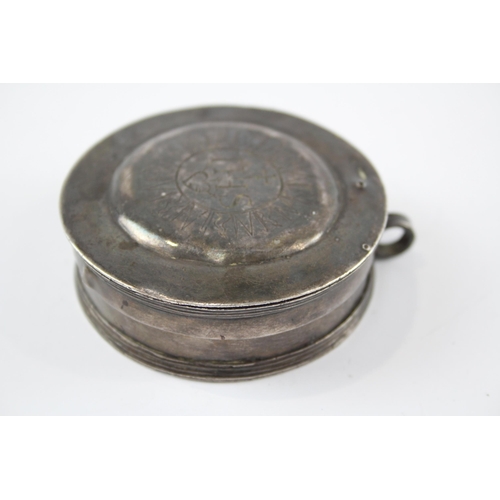 2308 - An antique .950 silver engraved trinket box - approx. 6.1cm diameter and 65g