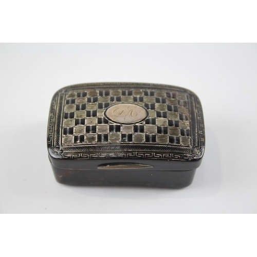 2319 - An antique tortoiseshell and silver topped snuff box - approx. 6.5cm x 4cm and 36g