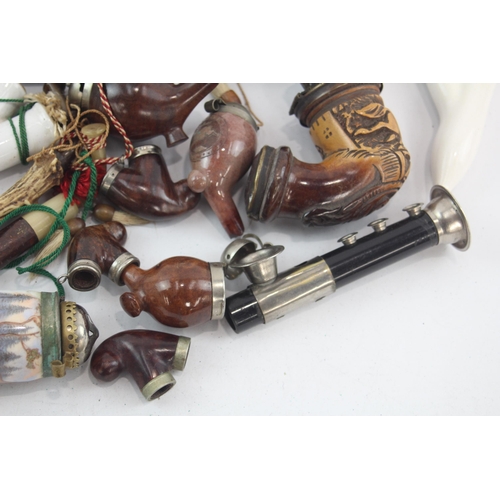 523 - A collection of vintage smoking pipes and bowls to include porcelain, carved meerschaum etc.