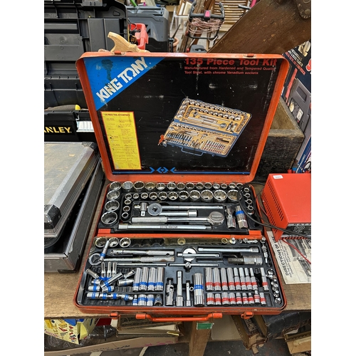 840 - A large collection of tools to include cased King Tony socket set, cased Halfords tool set, early 20... 