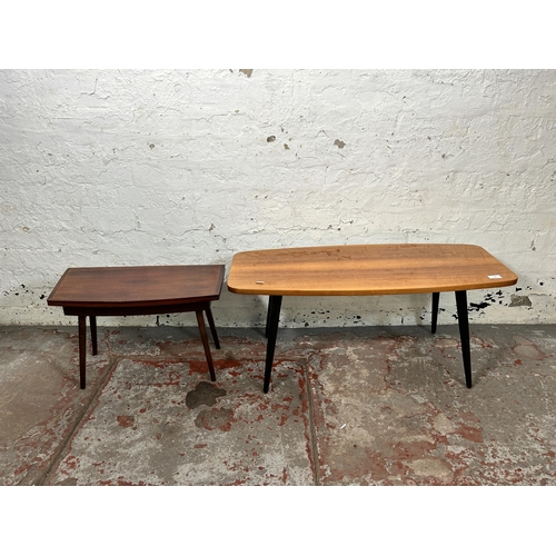 107 - Two mid 20th century tables, one walnut and ebonised rectangular coffee table - approx. 40cm high x ... 