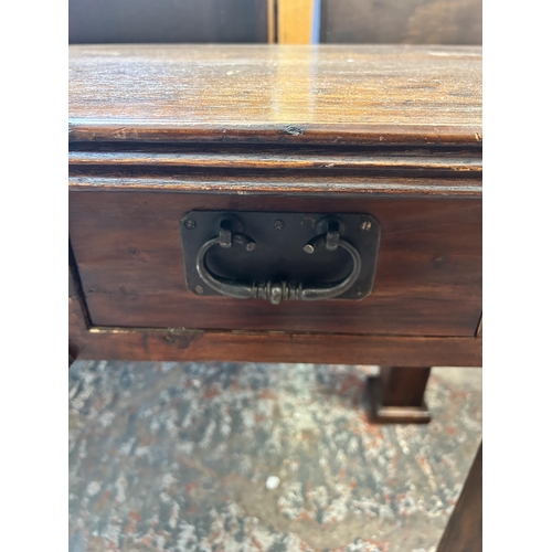 15 - An Arts & Crafts style reclaimed pine writing desk - approx. 76cm high x 160cm wide x 65cm deep