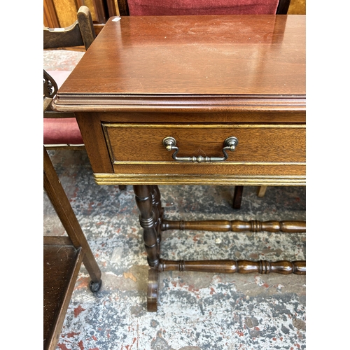 31 - A 19th century style mahogany single drawer console table with lower stretcher - approx. 78cm high x... 