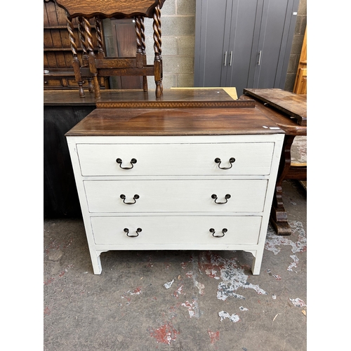 36 - An Edwardian inlaid mahogany and white painted chest of drawers - approx. 86cm high x 91cm wide x 43... 