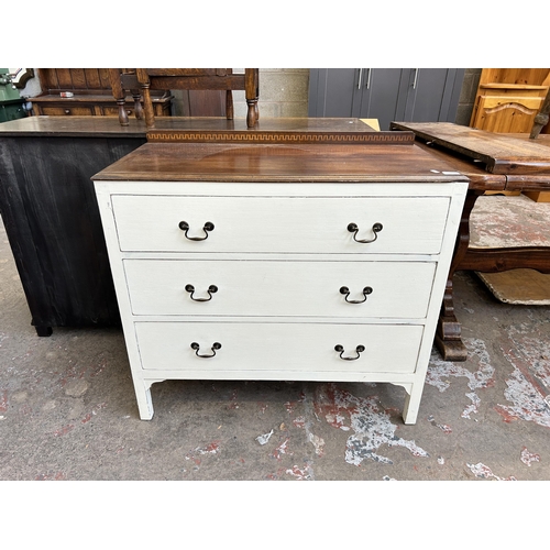 36 - An Edwardian inlaid mahogany and white painted chest of drawers - approx. 86cm high x 91cm wide x 43... 