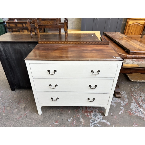 36 - An Edwardian inlaid mahogany and white painted chest of drawers - approx. 86cm high x 91cm wide x 43... 