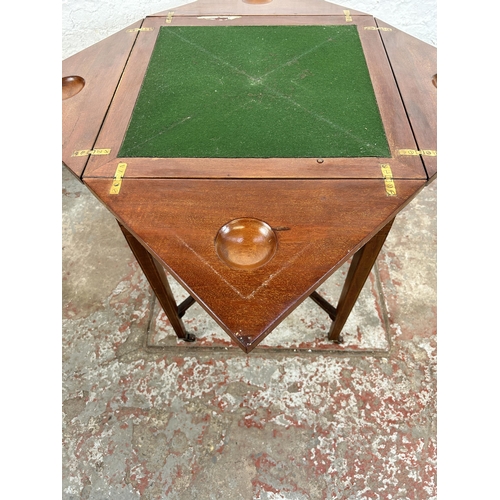 38B - An Edwardian inlaid mahogany folding envelope card table - approx. 70cm high x 102cm wide x 102cm lo... 