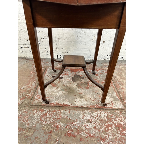 38B - An Edwardian inlaid mahogany folding envelope card table - approx. 70cm high x 102cm wide x 102cm lo... 