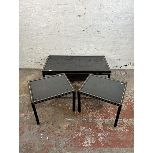 47 - Three Pierre Vandel of Paris black lacquered metal and glass top occasional tables - approx. 34cm hi... 