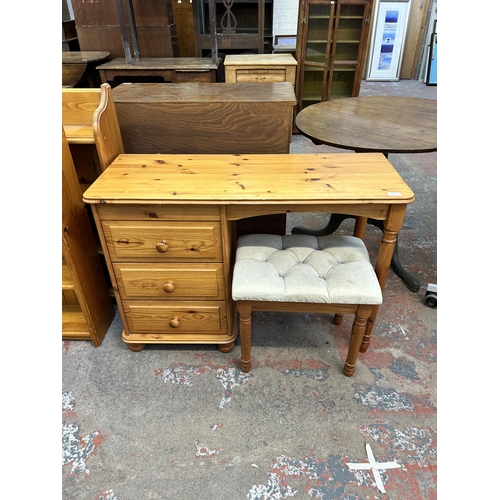 55 - A pine dressing table and stool - approx. 69cm high x 100cm wide x 39cm deep