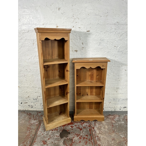 59 - Two Victorian style solid pine bookcases - largest approx. 128cm high x 35cm wide x 20cm deep