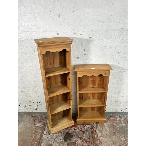 59 - Two Victorian style solid pine bookcases - largest approx. 128cm high x 35cm wide x 20cm deep