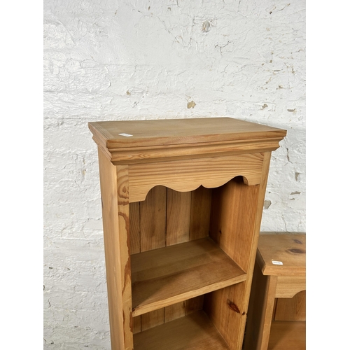 59 - Two Victorian style solid pine bookcases - largest approx. 128cm high x 35cm wide x 20cm deep