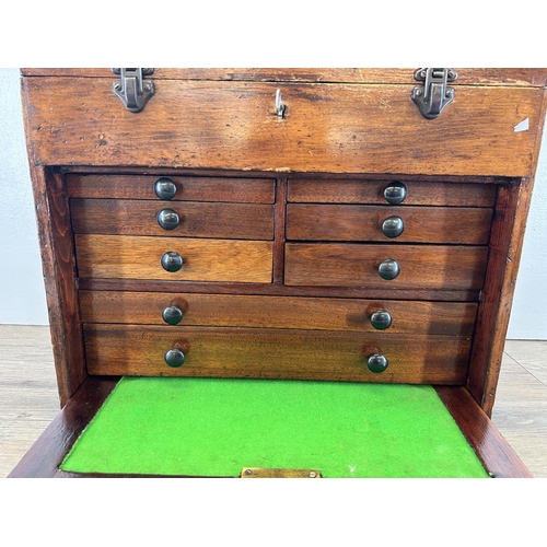 608 - A mid 20th century mahogany engineers eight drawer tool chest - approx. 38cm high x 46cm wide x 23cm... 