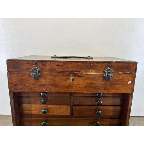 608 - A mid 20th century mahogany engineers eight drawer tool chest - approx. 38cm high x 46cm wide x 23cm... 