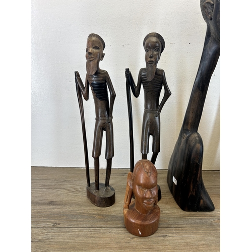 609 - Five carved hardwood African Tribal style figurines - largest approx. 53cm high