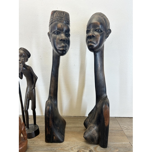 609 - Five carved hardwood African Tribal style figurines - largest approx. 53cm high