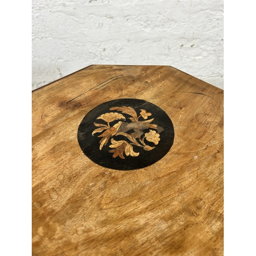 63 - A Victorian inlaid walnut octagonal sewing table - approx. 71cm high x 41cm wide x 40cm deep