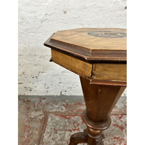 63 - A Victorian inlaid walnut octagonal sewing table - approx. 71cm high x 41cm wide x 40cm deep