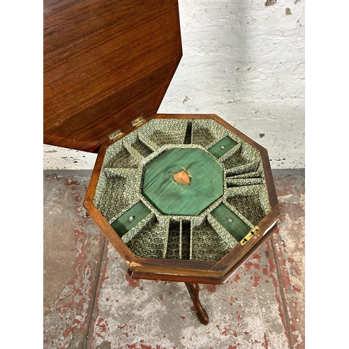 63 - A Victorian inlaid walnut octagonal sewing table - approx. 71cm high x 41cm wide x 40cm deep