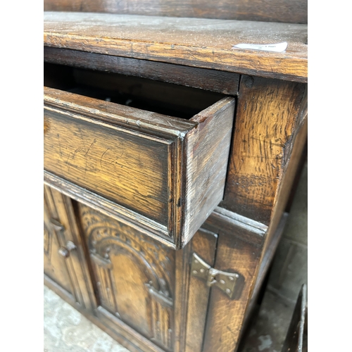 7 - A Titchmarsh & Goodwin style carved oak Welsh dresser - approx. 166cm high x 107cm wide x 33cm deep