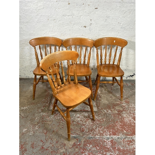 71 - Four Victorian style beech farmhouse dining chairs