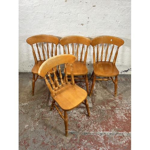 71 - Four Victorian style beech farmhouse dining chairs