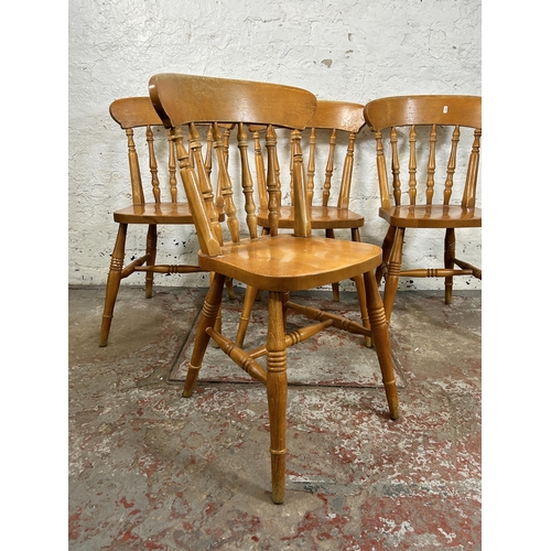 71 - Four Victorian style beech farmhouse dining chairs