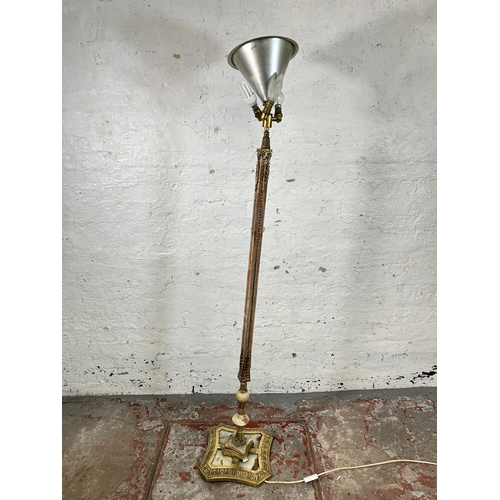 89A - An onyx and brass standard lamp - approx. 156cm high