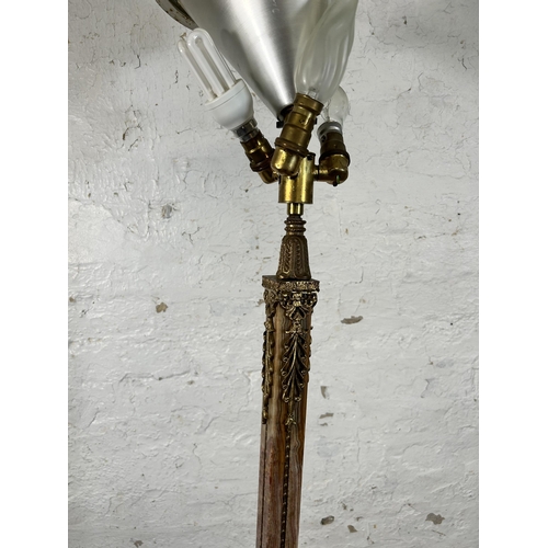 89A - An onyx and brass standard lamp - approx. 156cm high