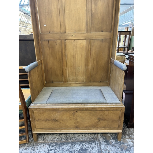 98 - An early 20th century oak and satinwood converted wardrobe hall bench - approx. 197cm high x 108cm w... 