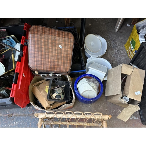 905 - A collection of house clearance items to include vintage Lilliput portable typewriter, wicker and ba... 