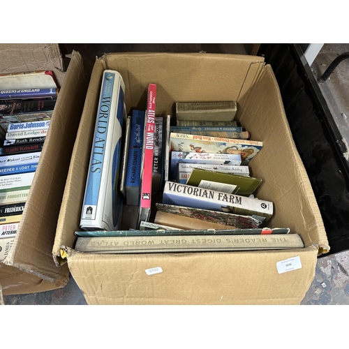 906 - Three boxes containing antique and later books