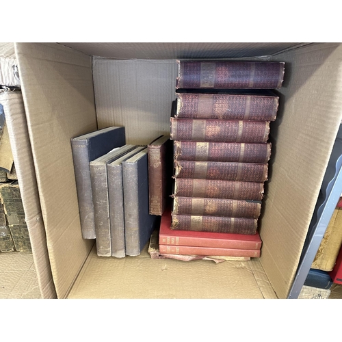 910 - Two boxes containing antique and later books to include Charles Dickens, Oxford etc.