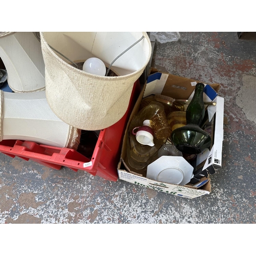 958 - Three boxes and three travel cases containing gilded convex wall mirror, W. H Goss cottage pottery d... 