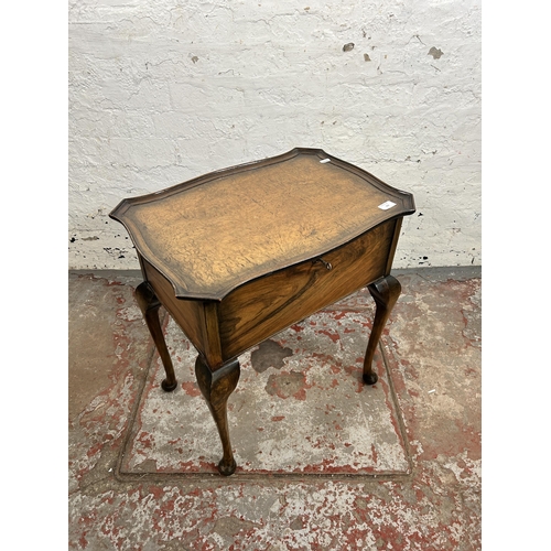 153 - A walnut serpentine sewing table with fitted interior and cabriole supports - approx. 61cm high x 55... 