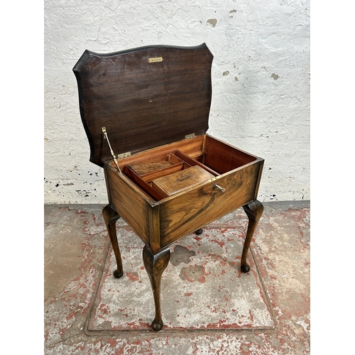 153 - A walnut serpentine sewing table with fitted interior and cabriole supports - approx. 61cm high x 55... 